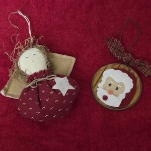 Primitive Rustic Country Farmhouse Christmas Ornaments Set of 2 - Santa Angel